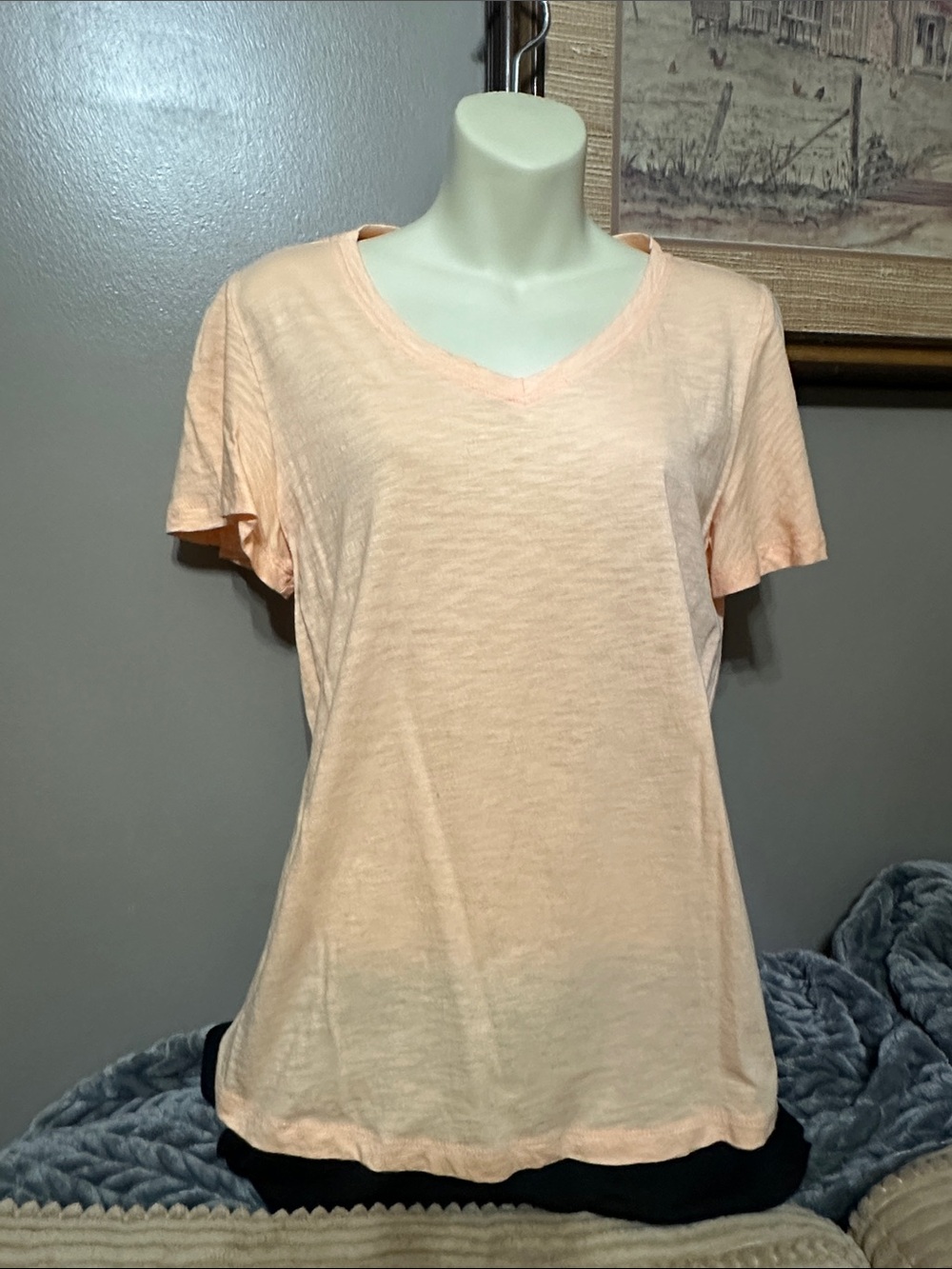NWT French Dressing V-Neck Short Flare Sleeve Tee Dreamsicle Peach Color